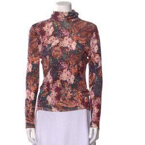 St. John Floral Print Mock Neck Sweater Size: Small Hi-neck Turtle Neck